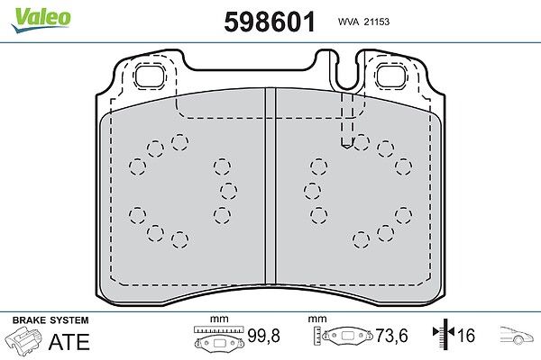 VALEO 598601 - Stabdžių kaladėlių komplektas