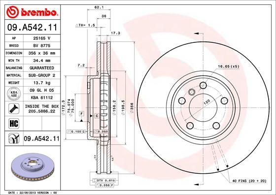 Гальмівний диск, Brembo 09.A542.11