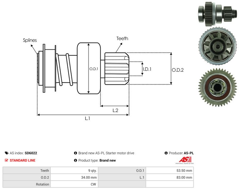 AS-PL SD6022 Freewheel Gear, starter