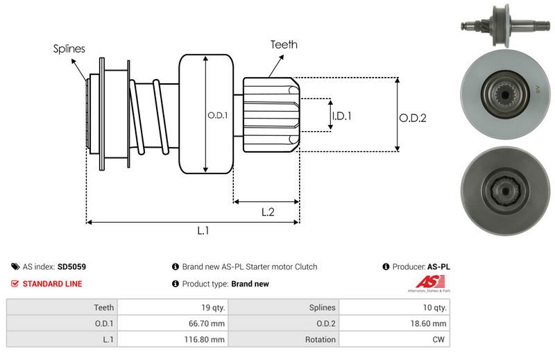 AS-PL SD5059 Freewheel Gear, starter