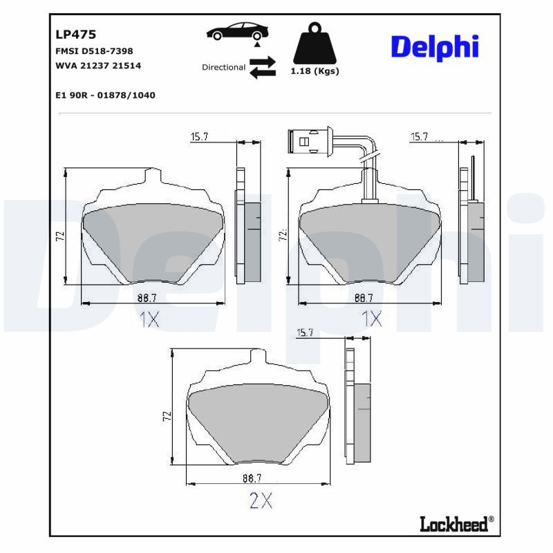 DELPHI LP475 Комплект гальмівних накладок, дискове гальмо