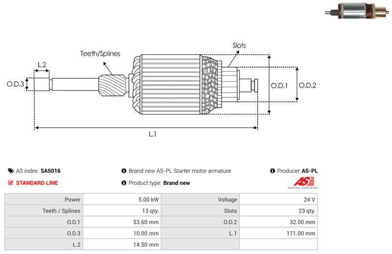 AS-PL SA5016 Armature, starter
