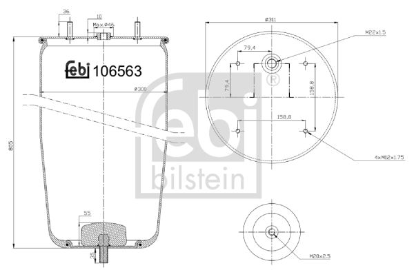 Балон пневматичної ресори, пневматична підвіска, Febi Bilstein 106563