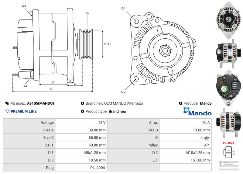 AS-PL A9105(MANDO) Alternator