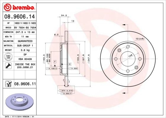 Гальмівний диск, Brembo 08.9606.14