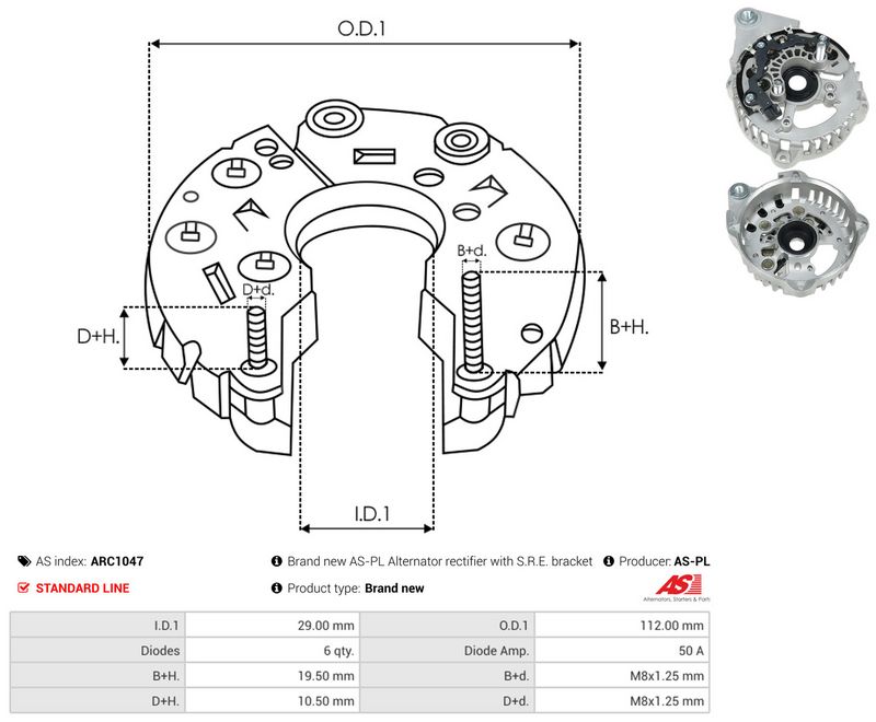 AS-PL ARC1047 Rectifier, alternator