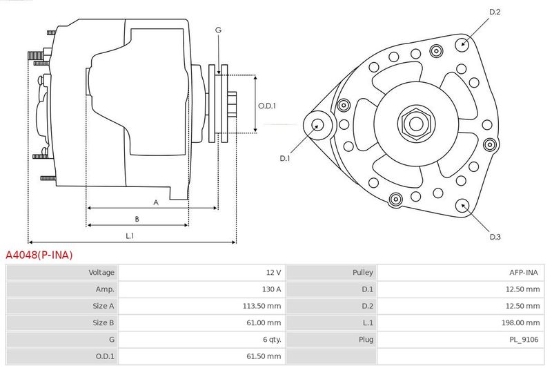 AS-PL A4048(P-INA) Alternator