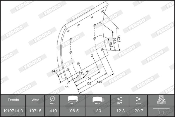 obložení brzdové IVECO - 410x180 21,0mm 19714.0-F3656