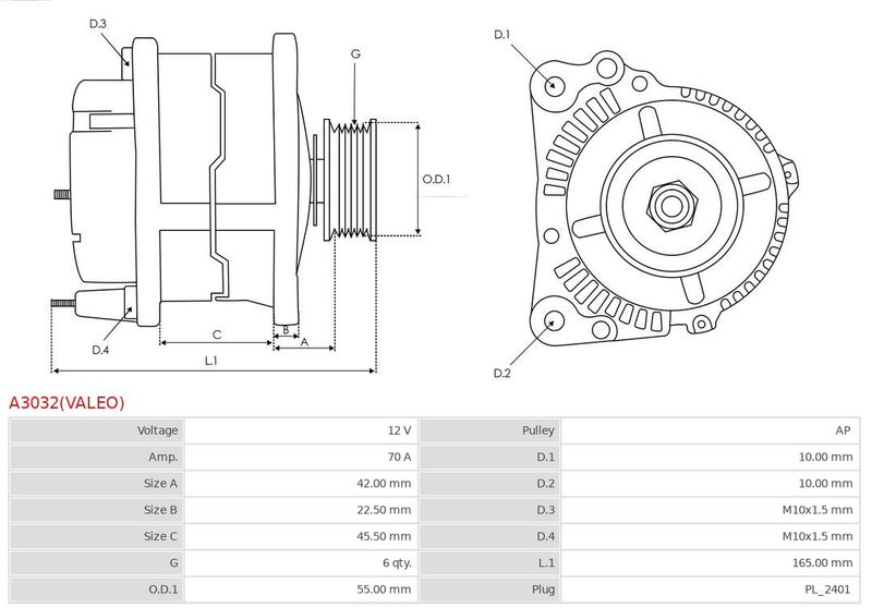 AS-PL A3032(VALEO) Alternator