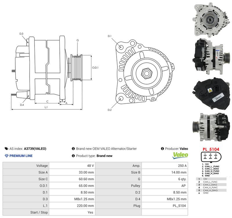 Generaator, AS-PL A3739(VALEO)