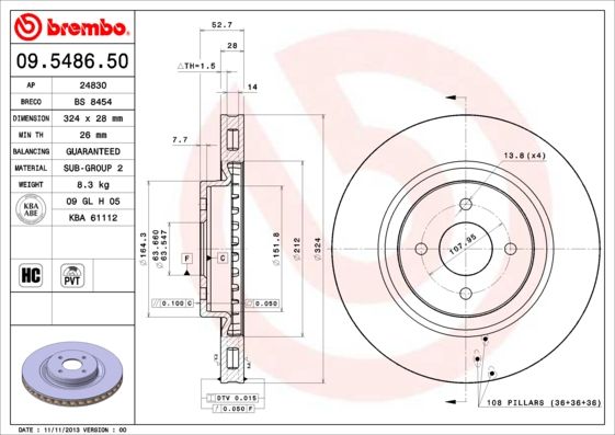 Гальмівний диск, Brembo 09.5486.50