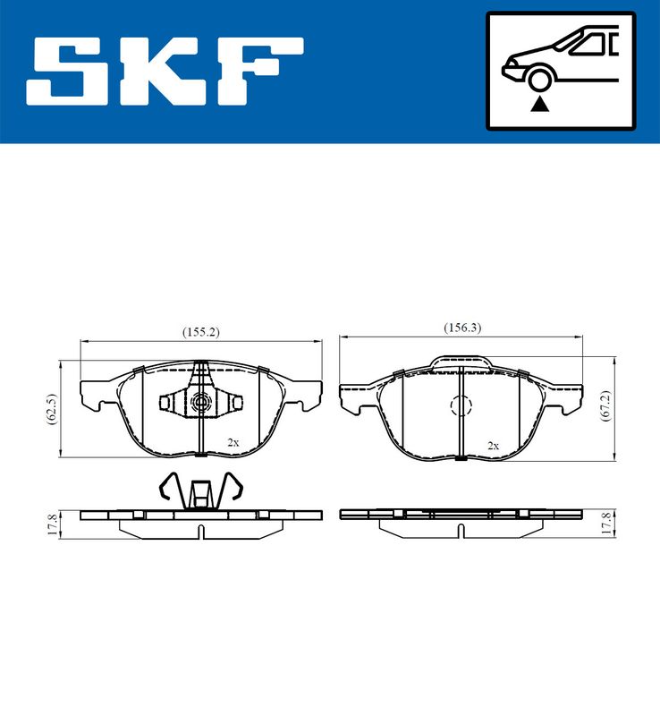 Комплект гальмівних накладок, дискове гальмо, Skf VKBP80329