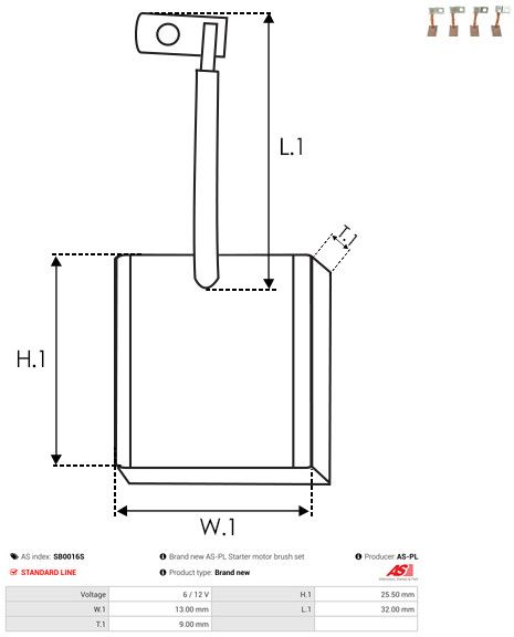 AS-PL SB0016S Carbon Brush, starter