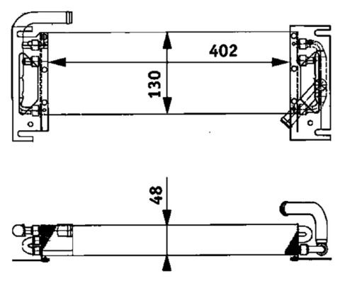 Olie radiator (130x48x402mm) past: JOHN DEERE 1040, 1140, 1140A, 1140E, 1140F, 1140V, 1640, 1640F, 1840, 1840F, 200, 210, 240, 250, 2040, 2040F, 2040S, 2140, 2140DT, 2250, 2350 2WD, 2350 4WD