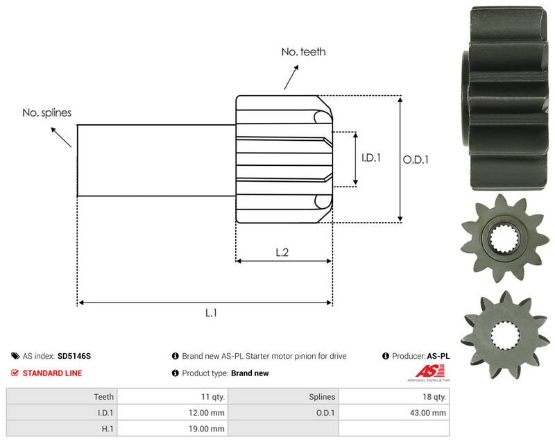 AS-PL SD5146S Freewheel Gear, starter