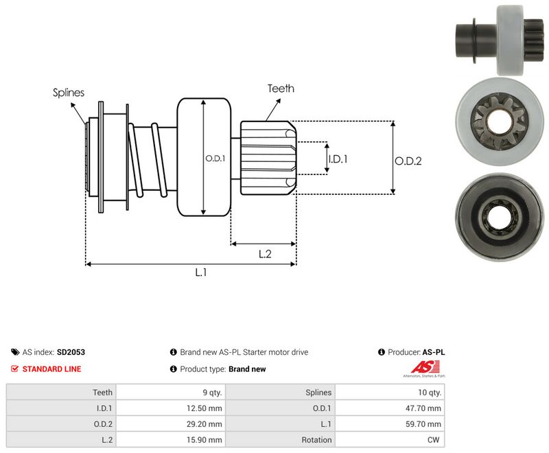 AS-PL SD2053 Freewheel Gear, starter