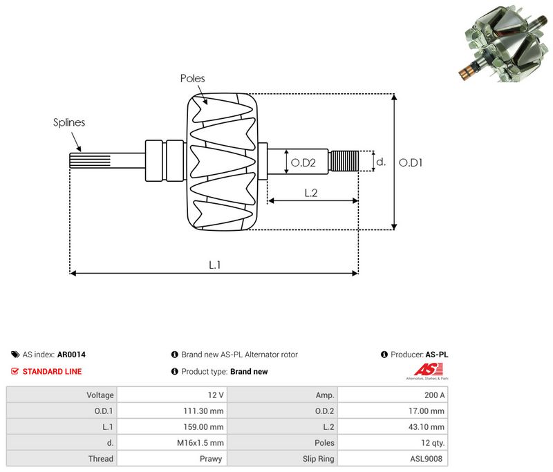 AS-PL AR0014 Rotor, alternator