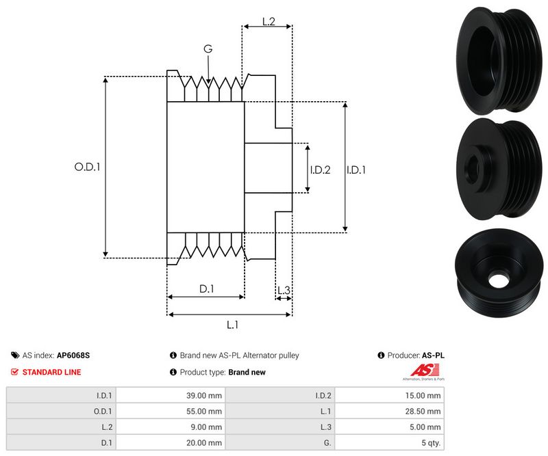 AS-PL AP6068S Belt Pulley, alternator