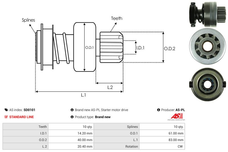 AS-PL SD0101 Freewheel Gear, starter