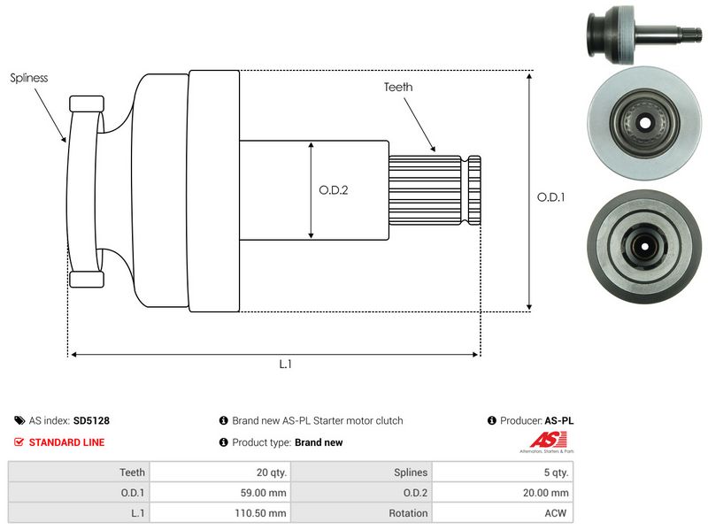 AS-PL SD5128 Pinion, starter
