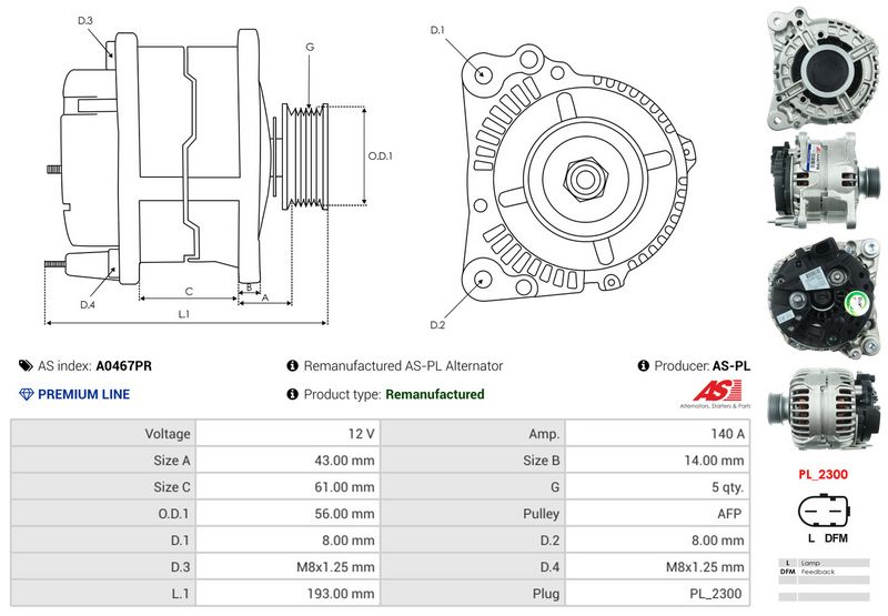 AS-PL A0467PR Alternator
