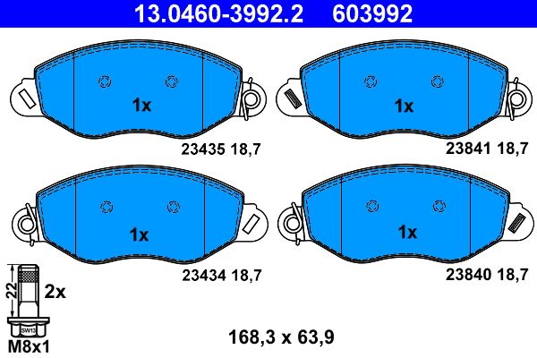 Комплект гальмівних накладок, дискове гальмо, Ate 13.0460-3992.2