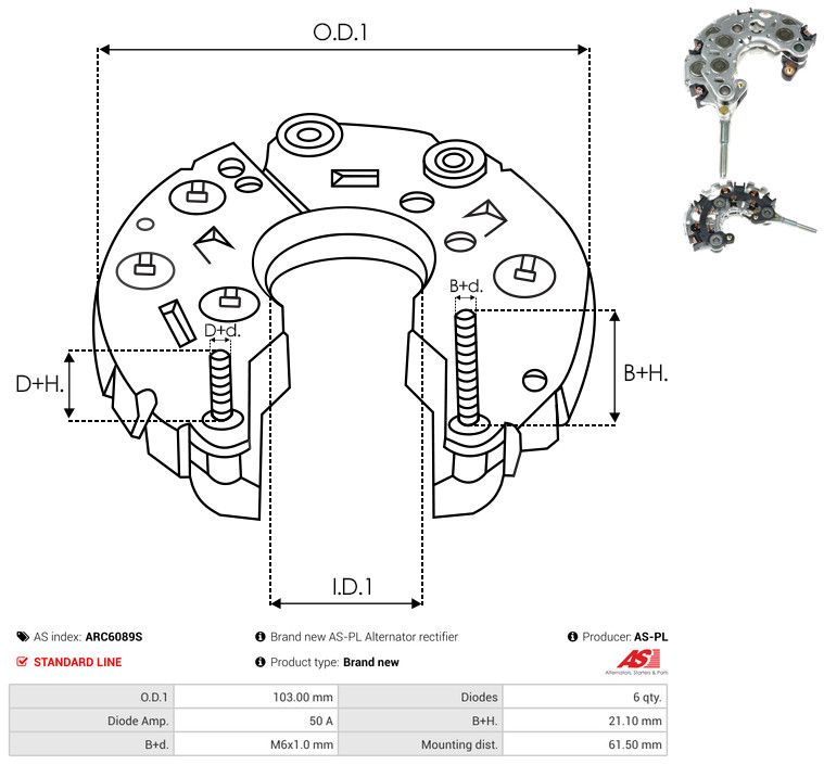 AS-PL ARC6089S Rectifier, alternator