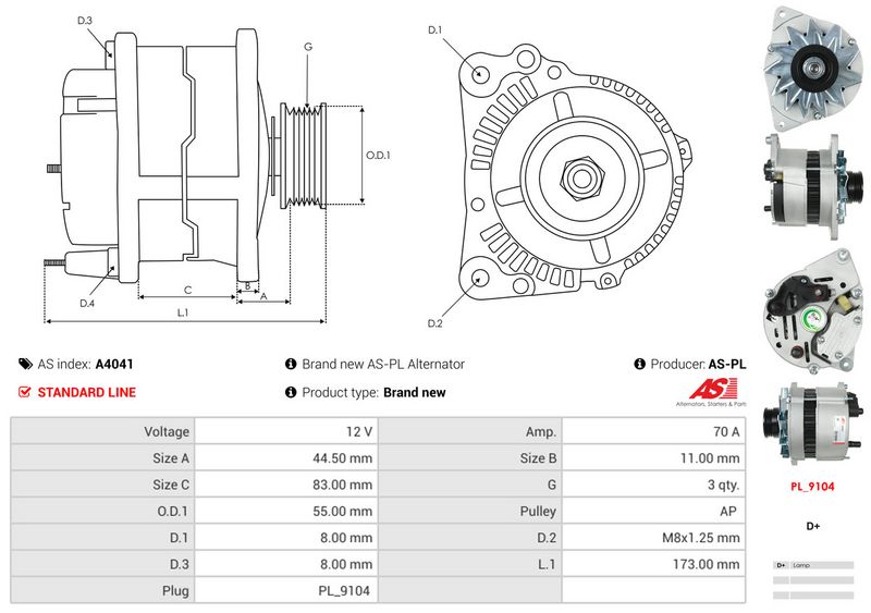 AS-PL A4041 Alternator