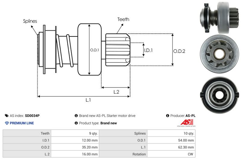 AS-PL SD0034P Freewheel Gear, starter