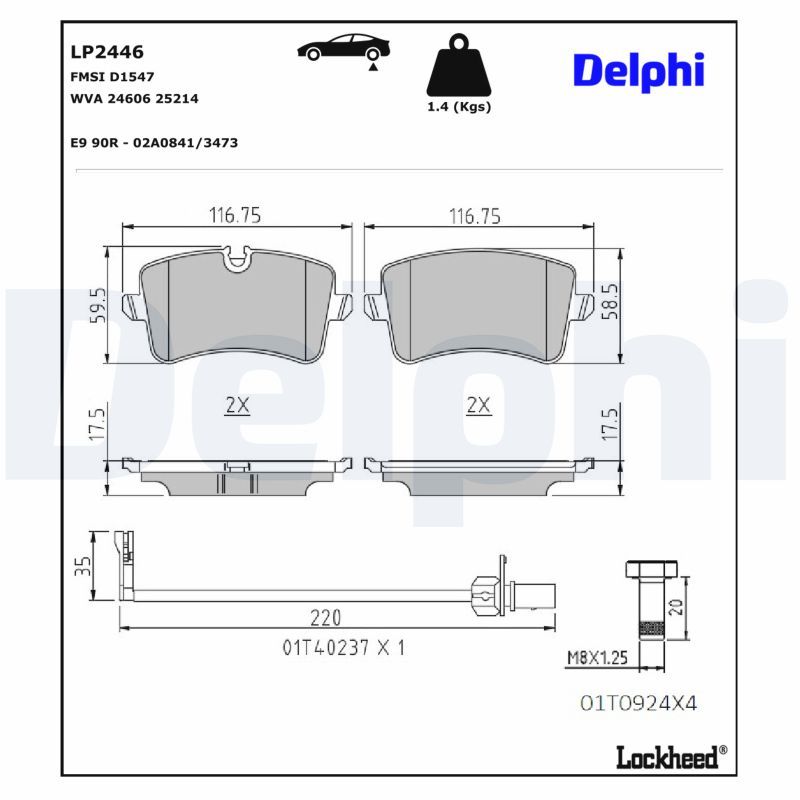 Piduriklotsi komplekt, ketaspidur, DELPHI LP2446