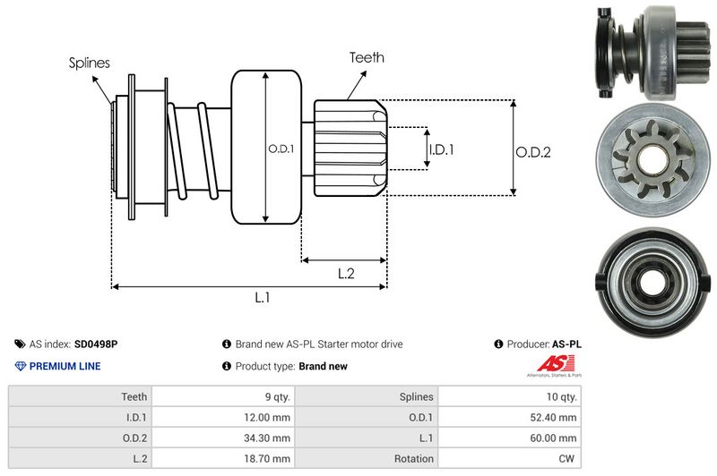 AS-PL SD0498P Freewheel Gear, starter