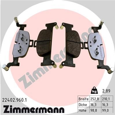 Комплект гальмівних накладок, дискове гальмо, Zimmermann 22402.960.1