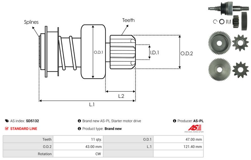AS-PL SD5132 Freewheel Gear, starter