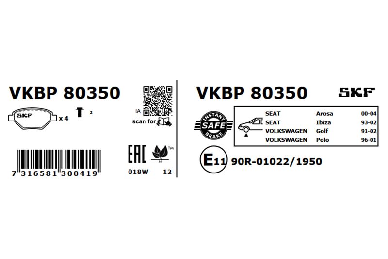 SKF VKBP 80350 Brake Pad Set, disc brake