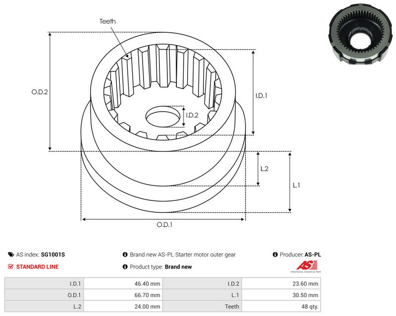 Remondikomplekt, Starter, AS-PL SG1001S