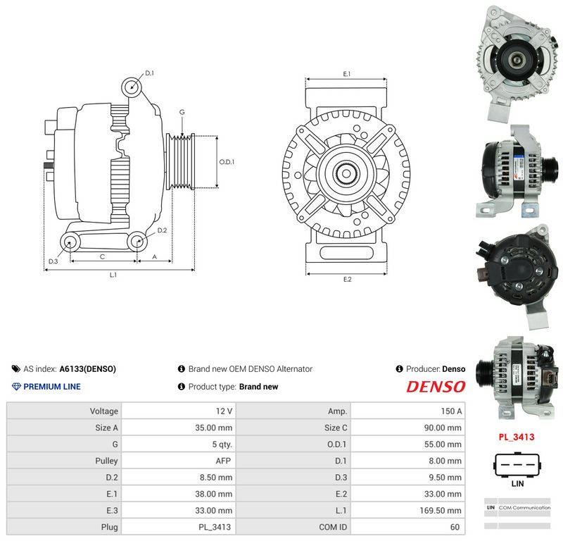 Generaator, AS-PL A6133(DENSO)