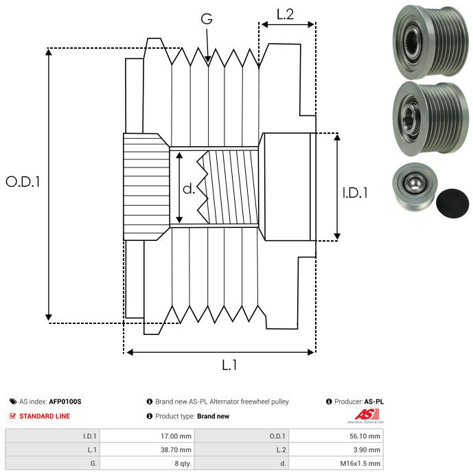 AS-PL AFP0100S Alternator Freewheel Clutch
