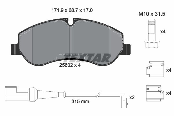 Комплект гальмівних накладок, дискове гальмо, Textar 2560201