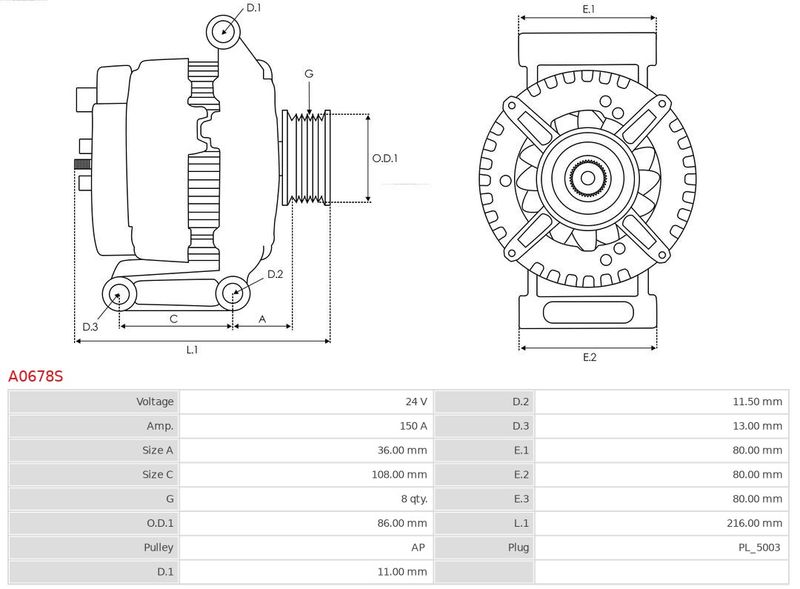 AS-PL A0678S Alternator