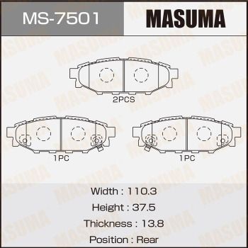 Комплект гальмівних колодок, задня вісь, 37,5мм, Subaru Forester (12-) (MS-7501) MASUMA, Masuma MS-7501