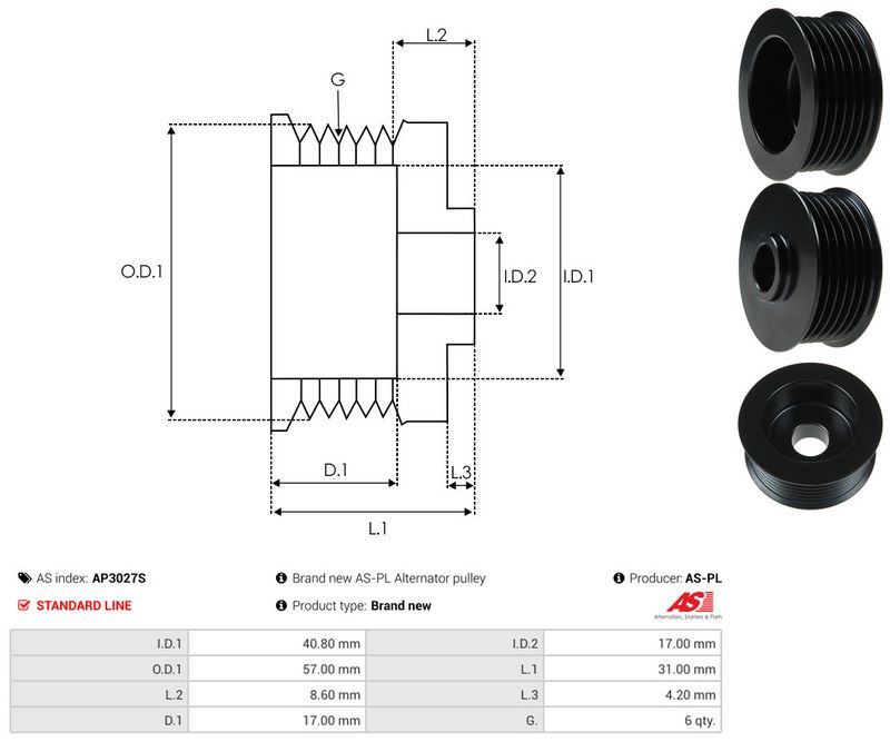 AS-PL AP3027S Belt Pulley, alternator