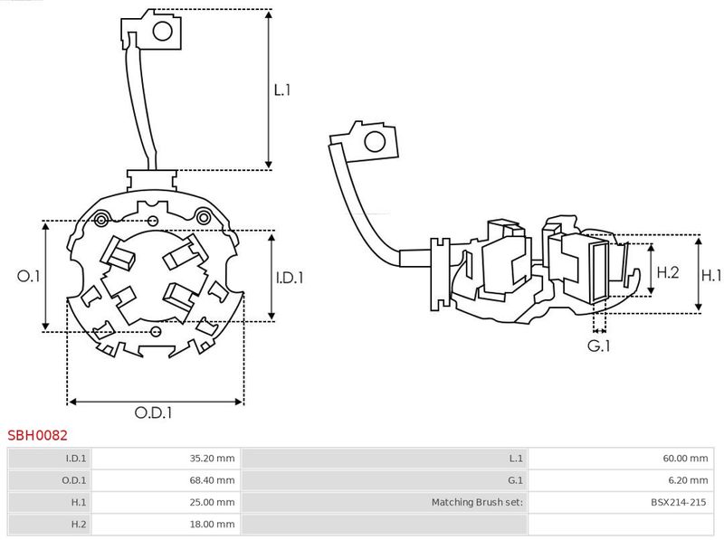 Кронштейн, вугільні щітки, Auto Starter SBH0082