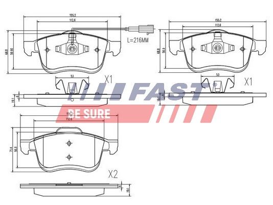 Комплект гальмівних накладок, дискове гальмо, Fast FT29157