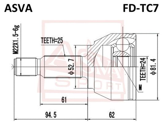 Комплект шарнірів, приводний вал, Asva FDTC7