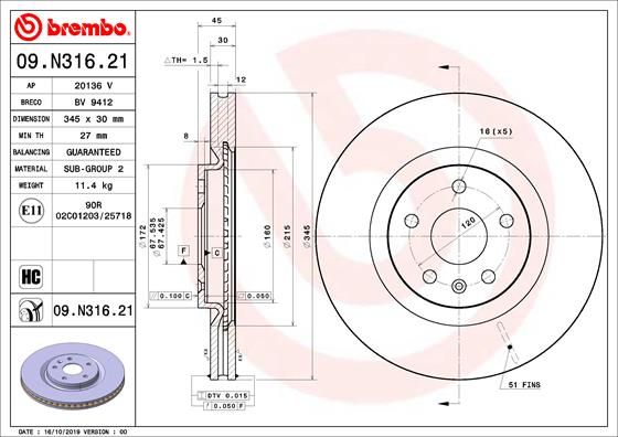 Гальмівний диск, Brembo 09.N316.21