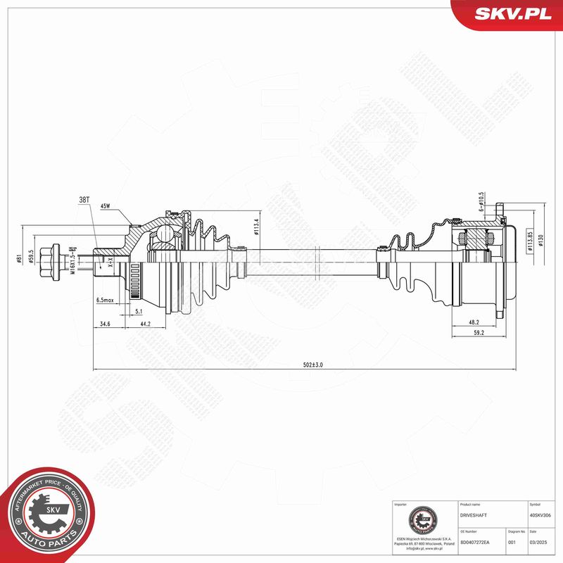 ESEN SKV 40SKV306 Drive Shaft