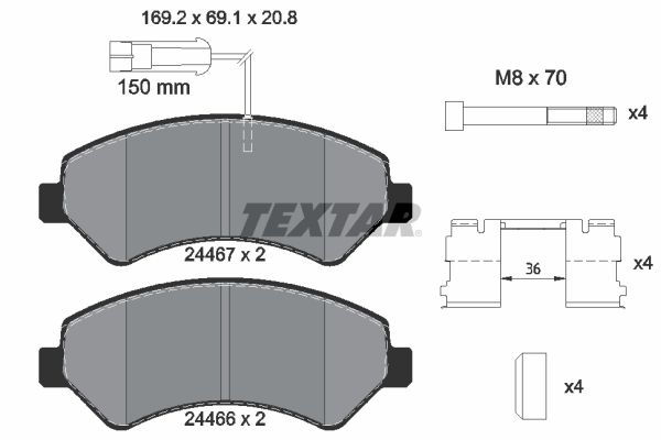 Комплект гальмівних накладок, дискове гальмо, Textar 2446705