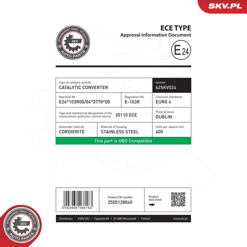 Каталізатор, Skv Germany 62SKV024