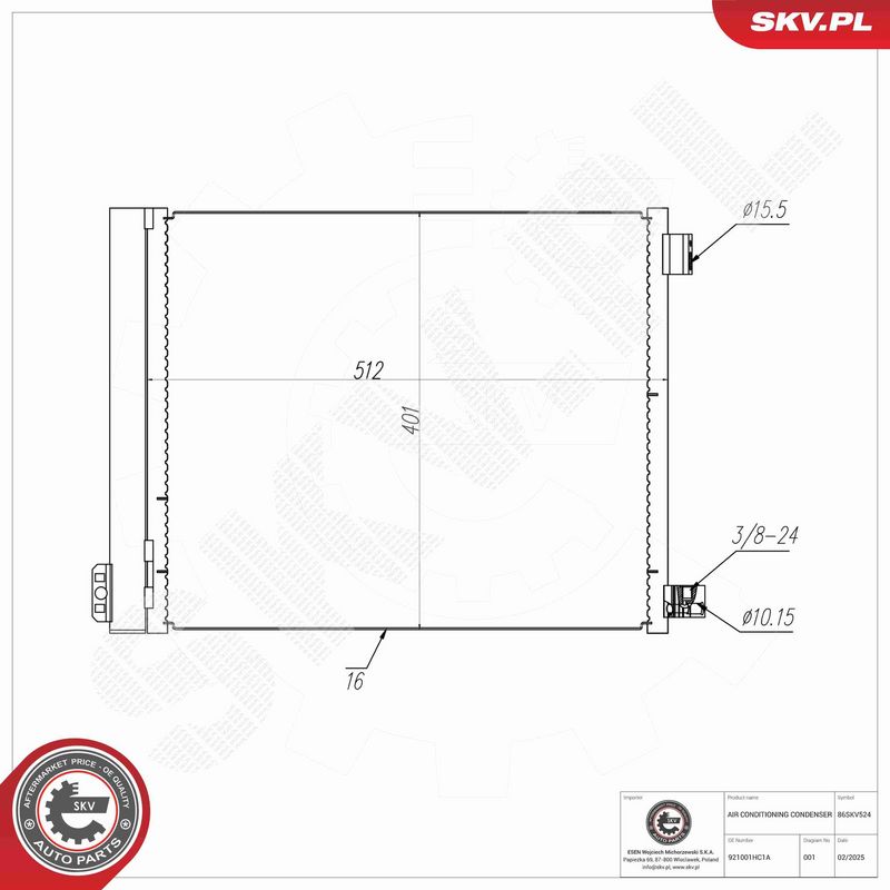 ESEN SKV 86SKV524 Condenser, air conditioning