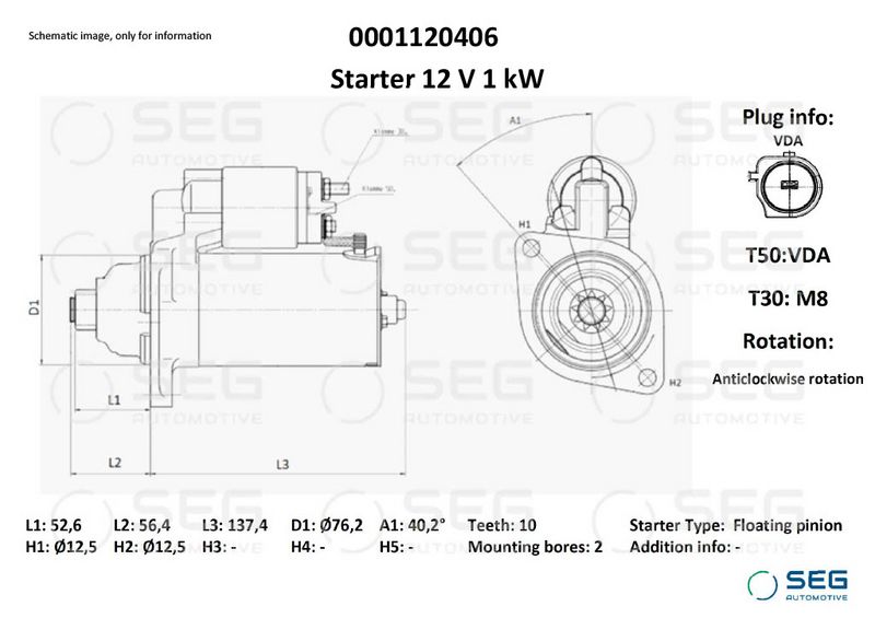 SEG Automotive 0001120406 Starter
